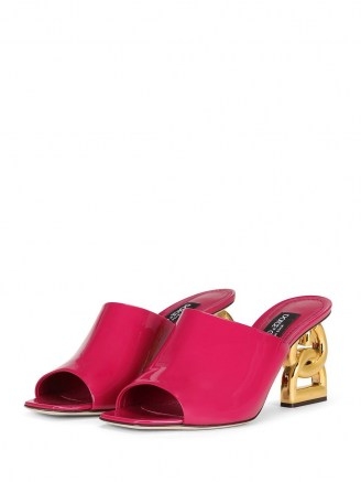 Dolce & Gabbana DG-heel mules in pink – womens bright peep toe logo heel sandals