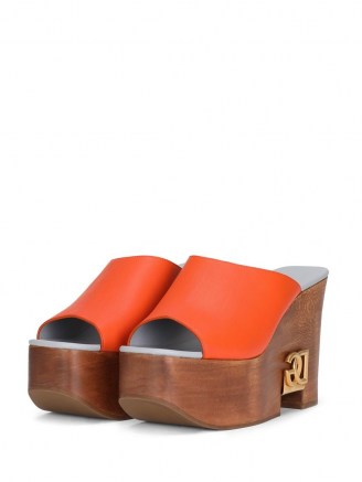 Dolce & Gabbana logo-plaque wedge sandals | chunky orange wedged mules | retro wedges - flipped