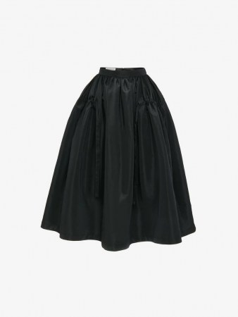 Alexander McQueen Drawstrings Gathered Midi Skirt in black | full gather detail skirts | womens designer fashion - flipped