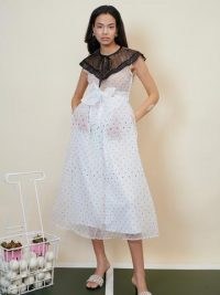 sister jane Polka Rally Sleeveless Midi Dress / romantic spot print sheer overlay dresses / vintage style occasionwear