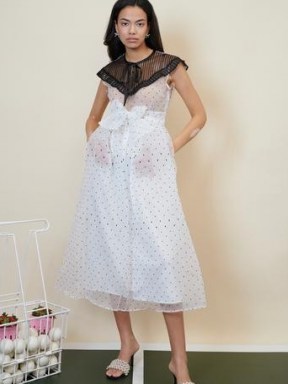 sister jane Polka Rally Sleeveless Midi Dress / romantic spot print sheer overlay dresses / vintage style occasionwear