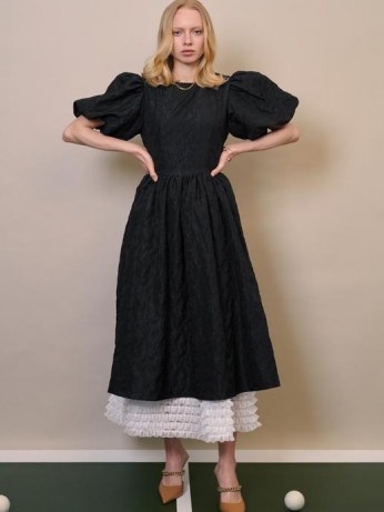 sister jane Doubles Jacquard Midi Dress Black | dream strawberry court | romantic puff sleeve layered dresses - flipped
