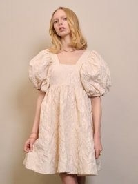 sister jane DREAM Sweet Serve Jacquard Mini Dress | womens romantic puff sleeve flared skirt dresses | fashion with volume | open back