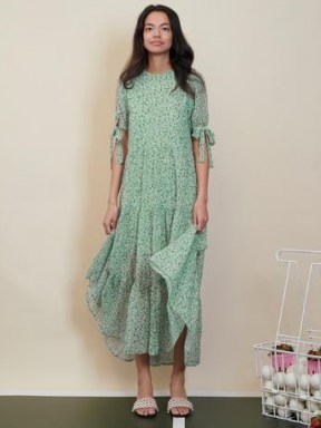 sister jane STRAWBERRY COURT Rival Floral Tiered Maxi Dress Deep Sea Green / floaty floral dresses - flipped