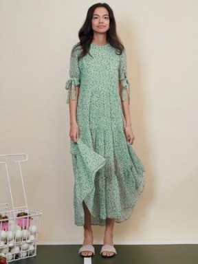 sister jane STRAWBERRY COURT Rival Floral Tiered Maxi Dress Deep Sea Green / floaty floral dresses