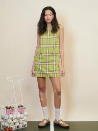 sister jane STRAWBERRY COURT Volley Tweed Mini Dress Greenery / green sleeveless vintage style shift dresses