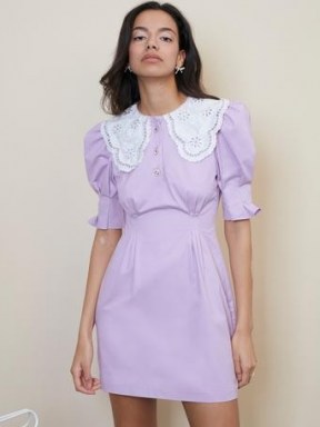 sister jane Tournament Collar Mini Dress Lilac – cotton puff sleeve oversized collar dresses