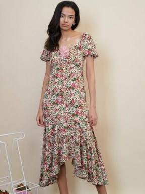 sister jane Venus Floral Midi Dress / puff sleeve tiered hem dresses
