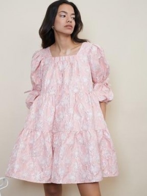 sister jane STRAWBERRY COURT Sideline Jacquard Mini Dress Rosewater / romantic voluminous tiered dresses / floral fashion - flipped