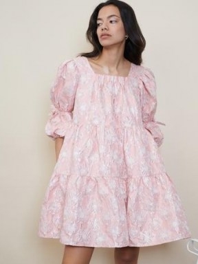 sister jane STRAWBERRY COURT Sideline Jacquard Mini Dress Rosewater / romantic voluminous tiered dresses / floral fashion