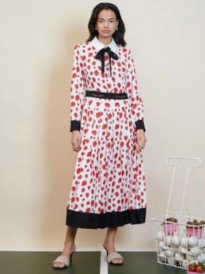 sister jane Strawberry Court Pleated Midi Dress White and Red / fruit print dresses / strawberries on fashion - flipped