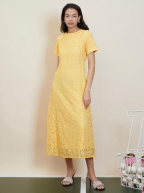sister jane STRAWBERRY COURT Afternoon Lace Midi Dress Mimosa / yellow ladylike open back dresses - flipped