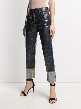 Dsquared2 laminated-finish denim jeans | turn up hems | cuffed | shiny | high shine | women’s casual fashion - flipped