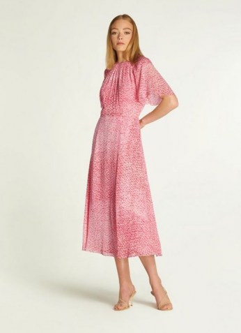 L.K. BENNETT ELOWEN PINK ANIMAL PRINT MIDI DRESS ~ floaty fabric occasion dresses - flipped
