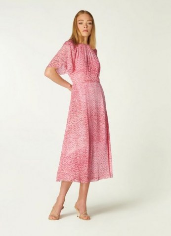 L.K. BENNETT ELOWEN PINK ANIMAL PRINT MIDI DRESS ~ floaty fabric occasion dresses