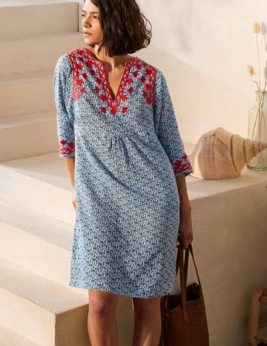 Boden Embroidered Linen Dress Ivory, Pretty Paisley / relaxed kaftan style summer dresses - flipped
