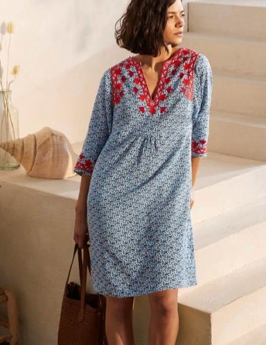 Boden Embroidered Linen Dress Ivory, Pretty Paisley / relaxed kaftan style summer dresses