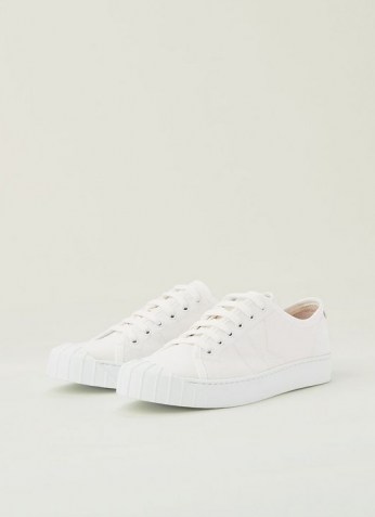 L.K. BENNETT ESME WHITE RECYCLED COTTON TRAINERS ~ sustainable plimsoll-style sneakers - flipped