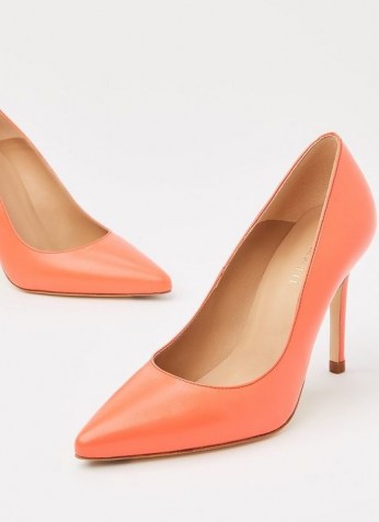 L.K. BENNETT FERN CORAL LEATHER COURTS ~ bright pointed toe court shoes - flipped