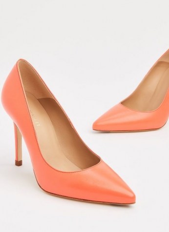 L.K. BENNETT FERN CORAL LEATHER COURTS ~ bright pointed toe court shoes