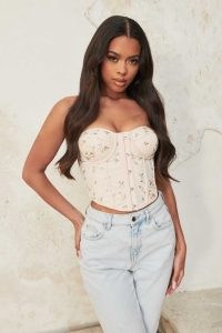 lavish alice floral embroidered mesh corset top in champagne ~ strapless fitted bodice tops ~ evening corsets