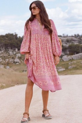 SPELL DESIGNS FOLK SONG BOHO DRESS Blossom | pink floral bohemian dresses | women’s vintage style fashion | womens 60s & 70s retro clothing