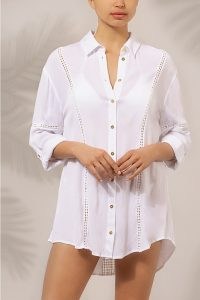 Heidi Klein Fontana Lace Beach Shirt / chic white poolside cover ups / women’s beach shirts / beachwear