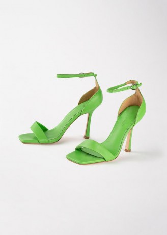 TONY BIANCO Funky Lime Nappa Heels ~ bright green square toe barely there high heels ~ ankle strap sandals - flipped