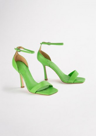 TONY BIANCO Funky Lime Nappa Heels ~ bright green square toe barely there high heels ~ ankle strap sandals