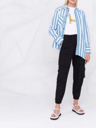 GANNI asymmetric wavy shirt ~ women’s blue and white striped shirts - flipped