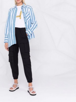 GANNI asymmetric wavy shirt ~ women’s blue and white striped shirts