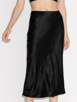 GANNI black crinkled midi skirt | crease effect skirts - flipped