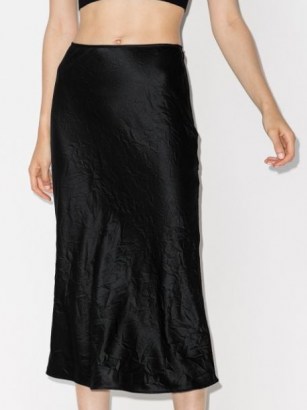 GANNI black crinkled midi skirt | crease effect skirts