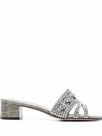 Gina open-toe mule sandals – embellished block heel mules - flipped