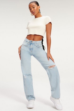 GOOD AMERICAN GOOD ’90S | women’s high rise straight fit ripped jeans - flipped