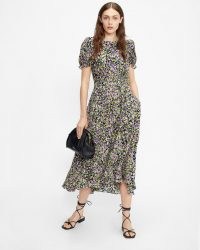 TED BAKER DEYJA Graduated midi dress with ruched puff sleeve