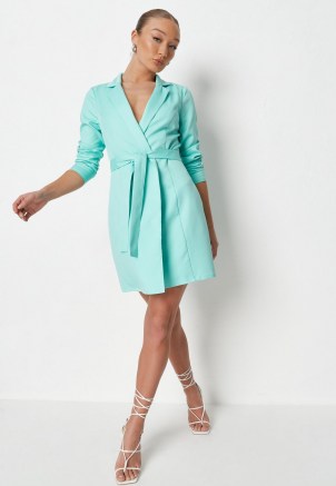 MISSGUIDED green basic wrap blazer dress ~ tie waist jacket style dresses