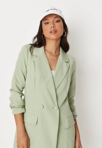 MISSGUIDED green longline blazer / women’s trending double breasted blazers
