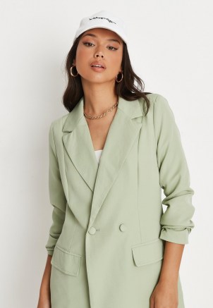 MISSGUIDED green longline blazer / women’s trending double breasted blazers - flipped
