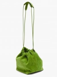 JIL SANDER Mini drawstring green suede cross-body bag / womens small luxe crossbody bags