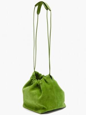 JIL SANDER Mini drawstring green suede cross-body bag / womens small luxe crossbody bags