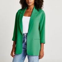 RIVER ISLAND Green oversized blazer ~ womens open front blazers with 3/4 length sleeves ~ women’s on trend jackets