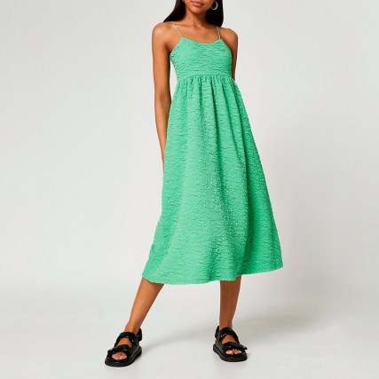 RIVER ISLAND Green strappy cami midi dress ~ skinny strap summer dresses - flipped