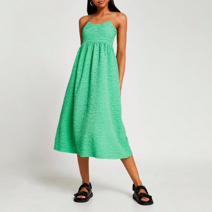 RIVER ISLAND Green strappy cami midi dress ~ skinny strap summer dresses