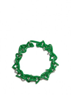 BOTTEGA VENETA Triangle-chain green enamel & sterling-silver necklace / women’s chunky statement necklaces - flipped