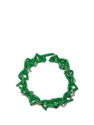 BOTTEGA VENETA Triangle-chain green enamel & sterling-silver necklace / women’s chunky statement necklaces