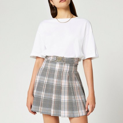 RIVER ISLAND Grey check tennis mini skirt / womens pleated checked skirts - flipped