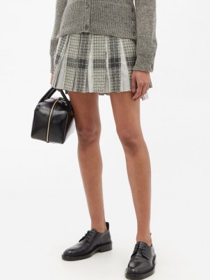 THOM BROWNE Pleated windowpane-check wool-twill skirt / checked pleat detail high low hem mini skirts