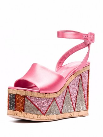 Retro platform wedges | HAUS OF HONEY bead-embellished wedge sandals | pink women 70s vintage style platforms | bead embellished high wedged heels | barbie sandals - flipped
