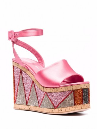 Retro platform wedges | HAUS OF HONEY bead-embellished wedge sandals | pink women 70s vintage style platforms | bead embellished high wedged heels | barbie sandals